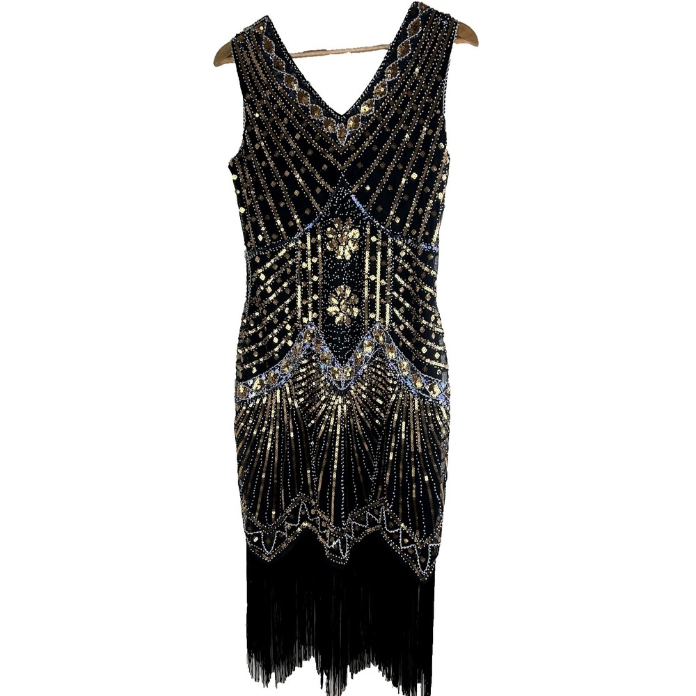 Babeyond Dress Sequin Beaded Fringe Flapper Party Size 12